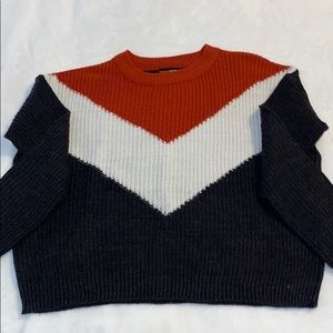 Orange/Red Black & White Color Block Sweater